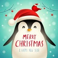 Christmas Cute Little Penguin with SantaÃ¢â¬â¢s Cap.